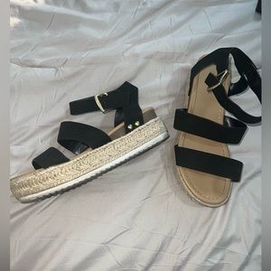 3 Strap Black Espadrille Sandals